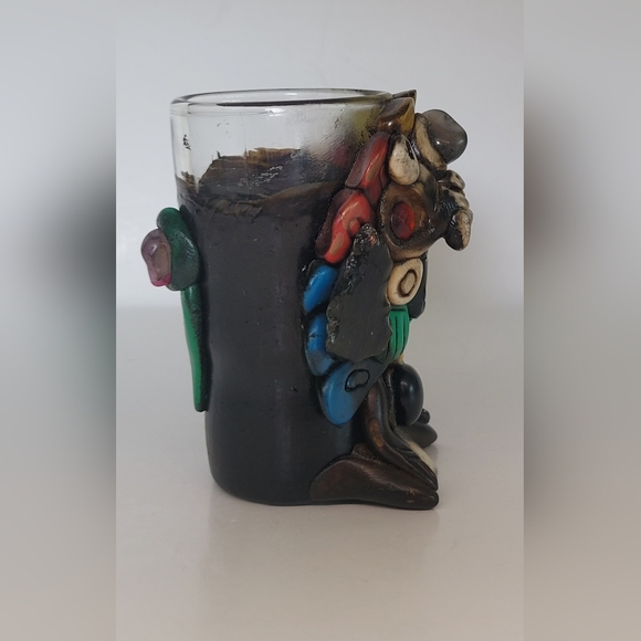 Mayan Aztec Warrior With Jaguar Headdress Handmade Clay Shot Glass - Picture 4 of 8